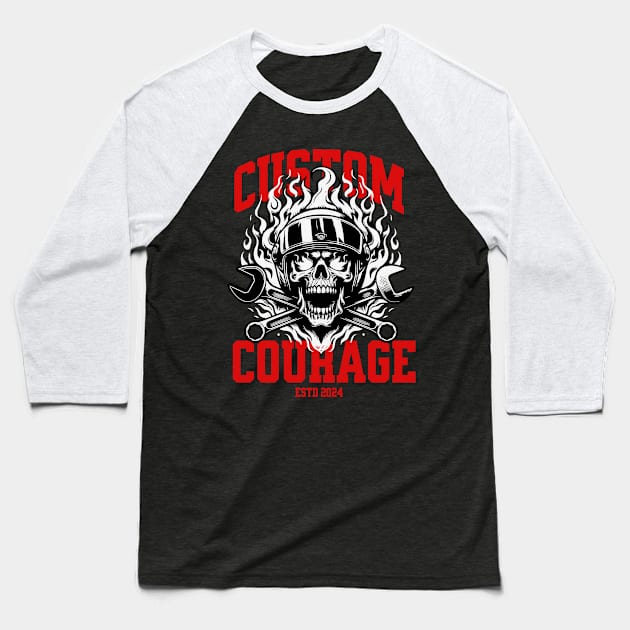 Custom Courage (skull flaming) Baseball T-Shirt by PersianFMts